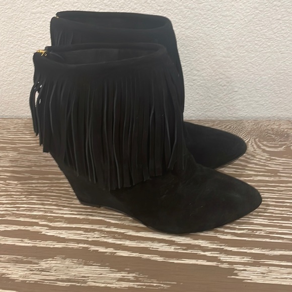 Fringe Black Suede Booties - Picture 1 of 7